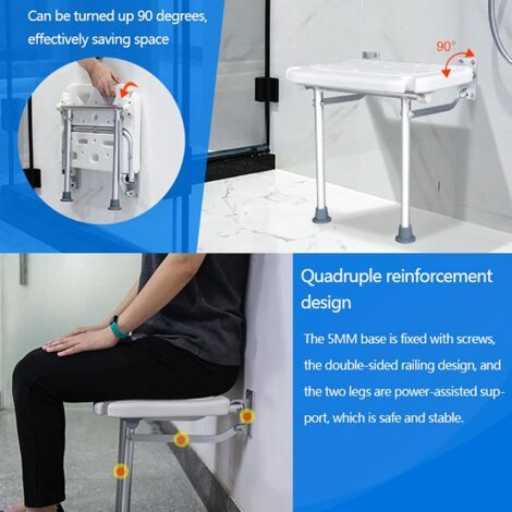 Chaise de douche pliante, Siège de douche pliant avec pieds, siège de douche mural tabouret de bain pour personnes âgées supporte jusqu'à 440 kg, 40 x 32 x 42 cm (1/4)