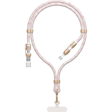 Cavo 4 in 1 con cordino USB-A / USB-C / iPhone Lightning PD QC 65W 1,5 m - Rosa (1/3)