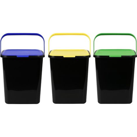 JARDIN202 - Cubo de Reciclaje de Plástico 45L con Asa y Tapadera  Ideal para hogar y separación de residuos  45 L (Pack Reciclaje)