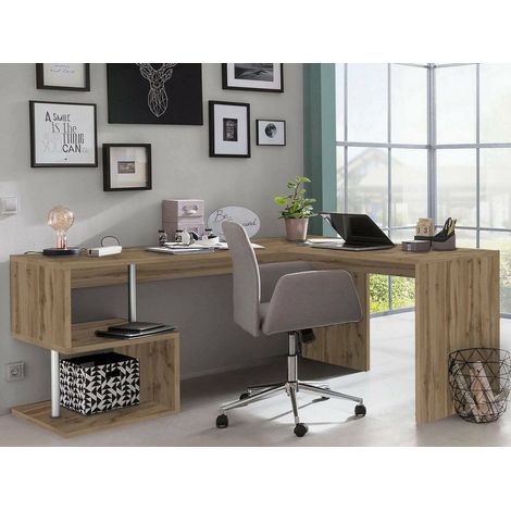 Dmora - Schreibtisch Dmassaro, Eckschreibtisch mit PC-Halterung, Mehrzweck-Bürotisch, platzsparender Schreibtisch mit mehreren Positionen, 100 % Made in Italy, cm 160x60h78, Eiche (1/5)