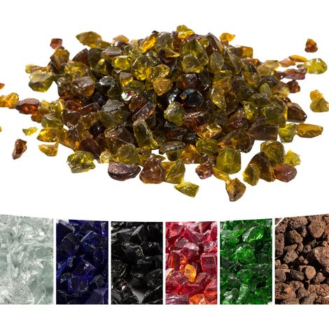 Teamson Home 4 Kg Lava Rocks for Gas Fire Pit, Tempered Fire Glass, Safe for Outdoor Garden Gas Fire Pits, Amber Yellow