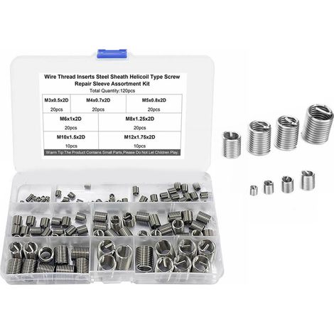Jeu de 120 inserts filetés M3 M4 M5 M6 M8 M10 M12 en acier inoxydable résistant aux chocs (1/5)