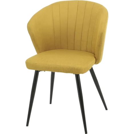 Set 2 Sedie da Interno Imbottite in Tessuto Giallo con Gambe Nere