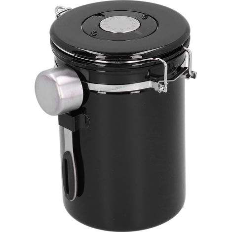 Boîte de Conservation à Café avec Valve Aromatique en Acier Inoxydable - Conteneur Hermétique avec Cuillère - Noir (1/5)