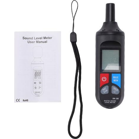 Fonometro digitale SK-38 con display retroilluminato - Misura da 30 a 130 dB, funzione di memorizzazione dati, copertura antivento - Uso domestico
