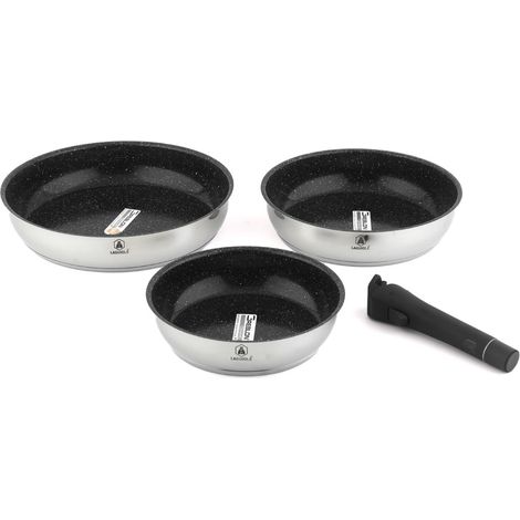 LAGUIOLE CUISSON - Set de 3 poêles inox amovible 20/24/28cm antiadhésif - "Réactif"