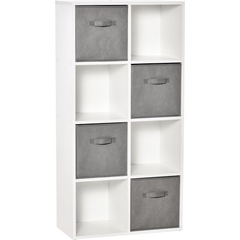 Bibliothèque modulaire à 8 cubes, avec 4 tiroirs amovibles en tissu non tissé, idéale pour le bureau, la chambre ou tout autre espace de travail. Dimensions : 61,5 x 30 x 121,6 cm. Coloris : blanc ...
