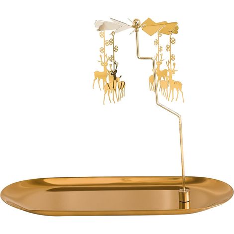 Support à bougies tournant avec plateau, Tourniquet à bougies doré, support à bougies à thé métallique tournant pour centre de table, décorations pour Noël, Saint-Valentin, fête, cadeau (Élan de Noël) (1/4)