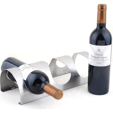 Support à Vin Mural 4 Bouteilles, Étagère De Rangement pour Bouteille De Vin en Acier Inoxydable Porte-Bouteille Mural Home Creative Home, Argent. (1/5)