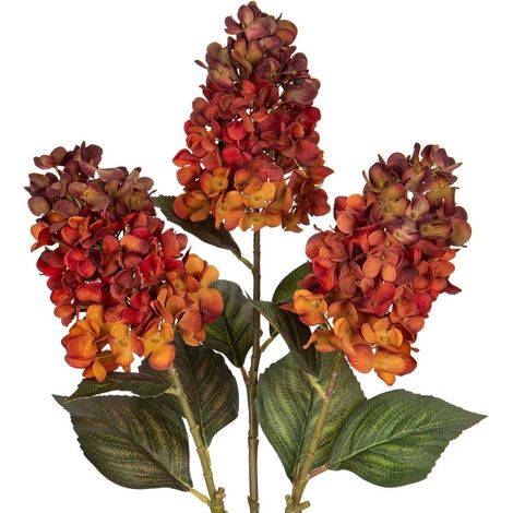 3er Set Künstliche Hortensien Rispenhortensie 73CM Orange Deko Blumen (1/5)