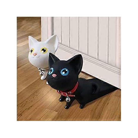 (Noir et blanc) Butoirs de porte décoratifs en forme de chat mignon, pour le bas de porte, butée de sécurité pour la maison ou le bureau. Cale-porte (1/5)