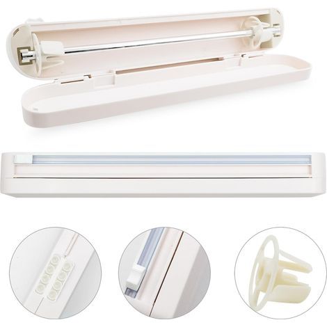 Distributeur de film étirable réutilisable avec lames, distributeur d'emballage alimentaire, film étirable/papier ciré rechargeable (1/5)
