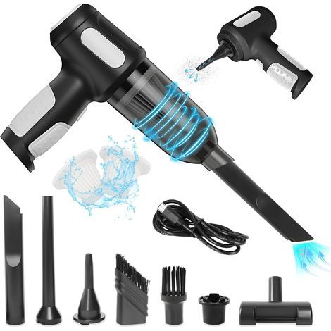 Schwarzer 3-in-1-Handstaubsauger, 5200 Pa, kabellos, tragbar, wiederaufladbar, mit USB-C-Ladeanschluss, für Auto, Küche, Haushalt und Tierhaare (1/5)