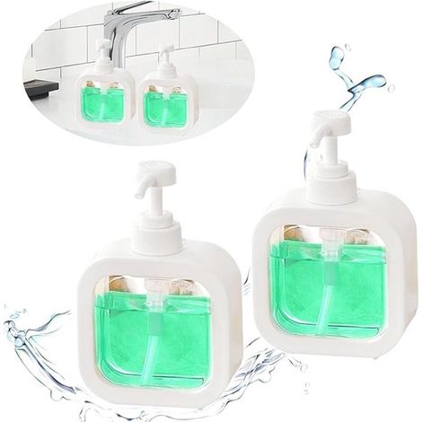 2 piezas, Dispensadores de jabón, Dispensadores de champú, Recargables, Independientes y recargables, gel de ducha y loción, 500 ml, Blanco, PET (1/5)