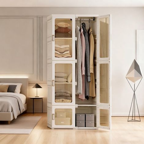 Schrank - BILLIA - Faltbar - 6 Türen - 10 Fächer - Weiß