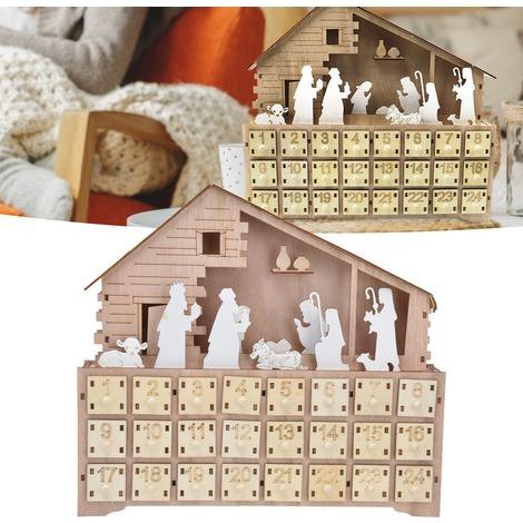 Calendario de Adviento de madera con luces LED para decoración navideña, calendario de escritorio. (1/5)