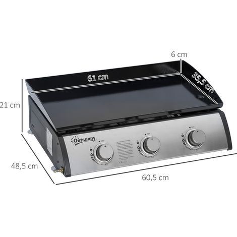 Barbecue à gaz 3 brûleurs, tuyau d'arrosage, plaque de cuisson antiadhésive, acier inoxydable, couleur : argent, 63 x 48 x 21 cm (1/5)