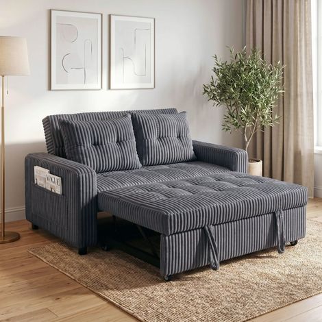 Divano letto 2 posti 157x90x91 cm in tessuto grigio scuro salvaspazio FloraGrace (1/5)