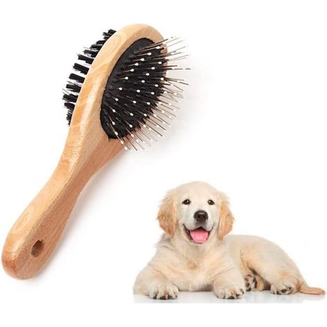 BelleRise - Brosse de toilettage double face en bois pour animaux de compagnie - Brosse et peigne à poils doux pour chiens et chats à poils (1/5)