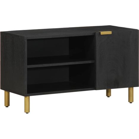 Meuble TV pratique espace de rangement 80 x 33 x 46 cm en bois d'ingénierie noir