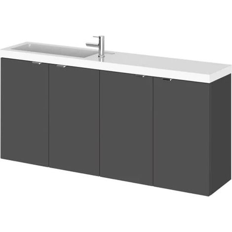 Hudson Reed Fusion Wall Hung 4-Door Vanity Unit with Compact Basin 1200mm Wide - Gloss Grey (1/5)