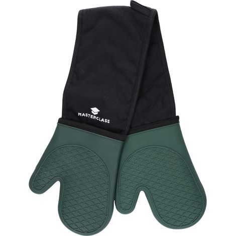 Gants de four en silicone, gants résistants à la chaleur avec rembourrage en coton, gants antidérapants double face pour la cuisine et la pâtisserie, sans BPA, noir/vert foncé (1/5)