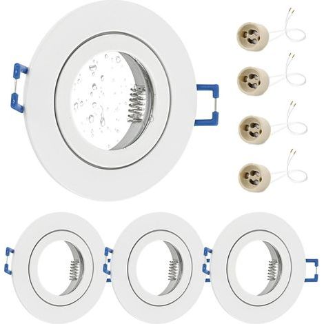 4x Recessed Spotlights, White Aluminum, IP44, GU10 Socket, 68mm Hole, Bathroom (1/5)