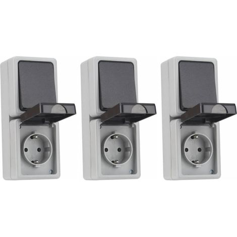 3er Set Feuchtraum Kombination vertikal Steckdose Schalter Serie TAFF Aufputz IP44 (1/3)