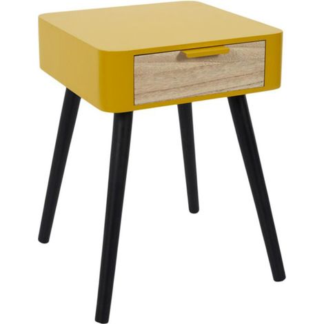 Table de Chevet 1 Tiroir "Bois" 48cm Jaune Moutarde (1/4)