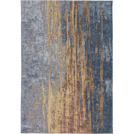 Tapis Vintage à Poils Courts "Blaze" Bleu & Beige 115 x 170 cm (1/4)