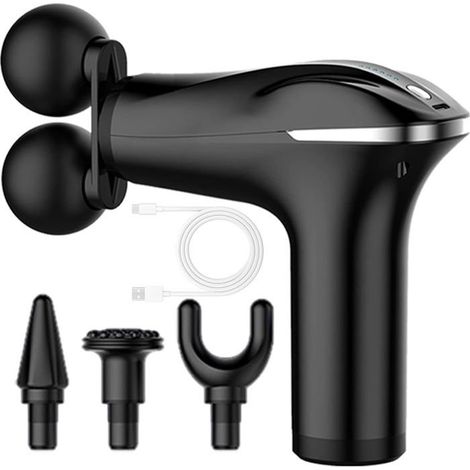 (Schwarz) Doppelkopf-Muskelmassagegerät, Tiefengewebsmassagegerät, 6-stufiges, intelligentes und leises Massagegerät, Schwarz (1/5)
