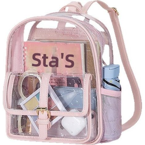 Sac à dos miniature transparent en PVC pour femme avec garniture cuir, idéal les concerts stade. (1/5)