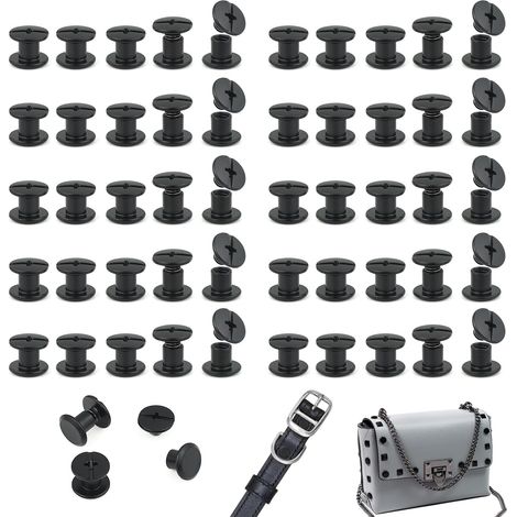 Lot de 100 tiges de vis Chicago M5 x 5 mm - Rivet noir mat - Rivets métalliques de rechange pour sacs, colliers, harnais, bagages, sac à main, laisse de chien, sac à dos, ceinture