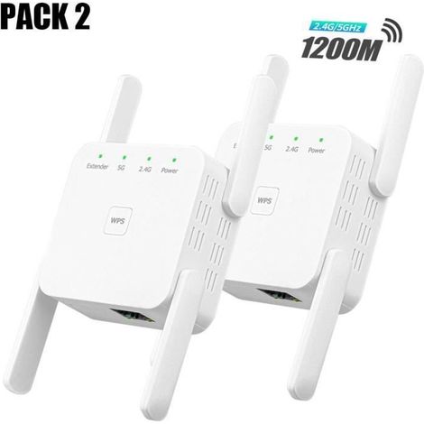 2 Pièces Répéteur Wifi, Double Bande 2,4 GHz et 5 GHz, Amplificateur Wifi 1200 Mbps, pour Couverture WiFi Étendue dans Appartement ou Maison (1/4)