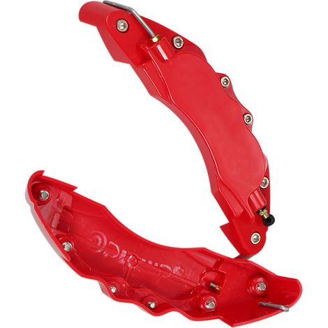 Kit universel de 4 cache-étriers de freins à disque avant et arrière, style 3D rouge (1/5)