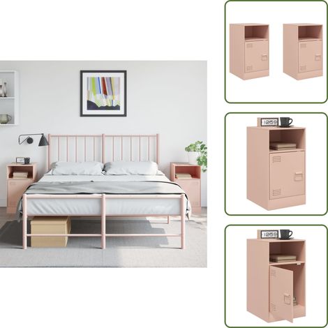 Nachttische 2 Stk. Rosa 34,5x39x62 cm Stahl - Nachttisch - Rosa Nachttisch - Schlafzimmermöbel - Kommode - Wohnzimmer Dekoration
