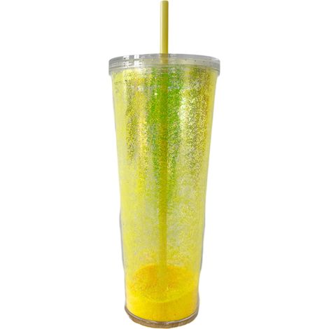 Vaso con pajita sencillo, ligero, compacto y portátil, personalizado con una pajita y con dos capas de purpurina. (1/5)