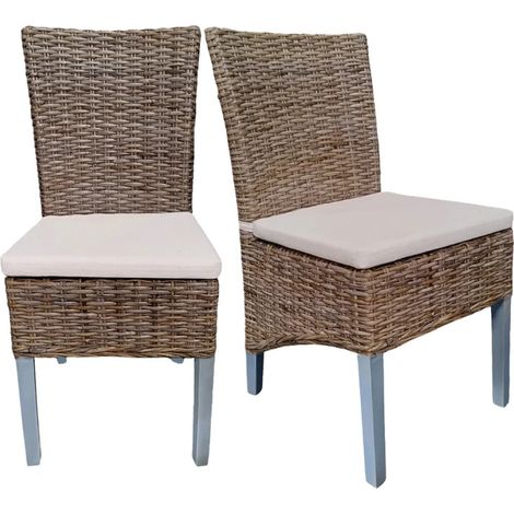 Lot 2 chaises en kubu tressé et pieds bois gris clair – BORA BORA 2 (1/5)