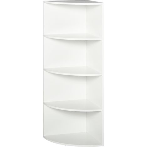 HOMCOM Libreria ad Angolo 4 Ripiani a Muro e Parete Bianco 39.5x39.5x120cm