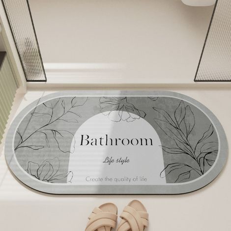 LAN Fangfei - Terre de diatomées grise 5080cm Tapis de salle de bain ovale antidérapant, tapis absorbant pour l'entrée des toilettes, tapis ménager en terre de diatomées (1/4)