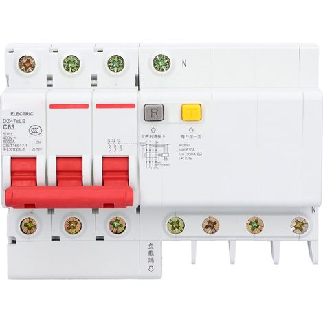 Disjoncteur Miniature C63 3P+N 63A 400V AC pour Montage sur Rail DIN (1/5)
