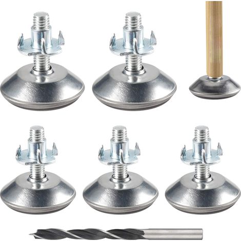 20 Stück verstellbare Möbelbeine M8 x 40 mm, verstellbare Nivellierfüße, Möbel-Einstellschrauben mit Klauenmutter und Bohrern, Metallbohrer für Stuhltisch, INHHUB