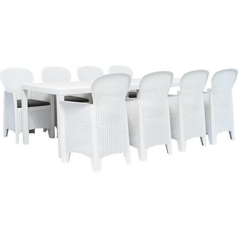 vidaXL Ensemble à manger d'extérieur 9pcs Plastique Blanc Aspect rotin (1/5)