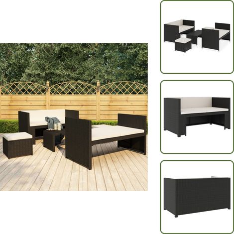 5-tlg. Garten-Lounge-Set mit Auflagen Poly Rattan Schwarz - Gartenmöbel - Loungesessel - Outdoor Möbel - Rattan Gartenmöbel - Wetterfestes Gartenmöbel (1/5)