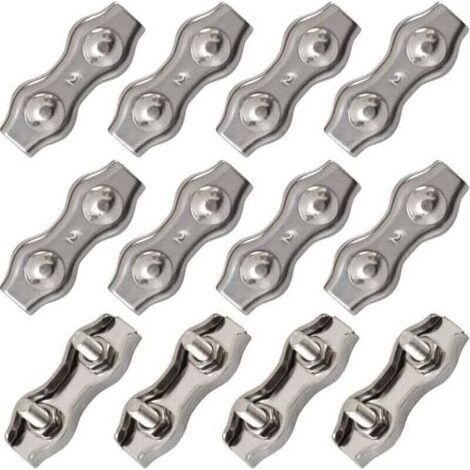 12 PièCes Duplex Pinces En Acier Inoxydable Double Serre CaBles Inox Connecteur De Corde Pince Serre CaBles Duplex Pince M2 Pince De CaBle Pour CaBles De CaBles MéTalliques De 1.5mm,Argent (1/5)