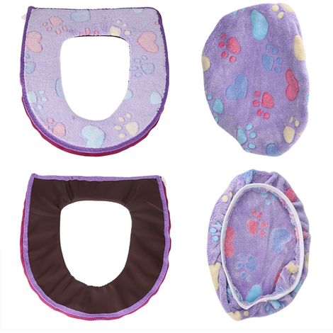 Ensemble Couvre Abattant Velours Corail - Housse Siège Et Couvercle Zipper - Pour Toilette Forme U - Lot De 2 Pièces Violet (1/5)