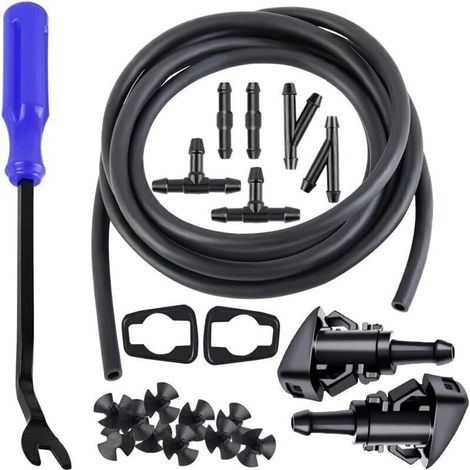 Kit de tuyaux de lave-glace 22 pièces, tuyau de liquide lave-glace 4 m, 6 connecteurs de tuyau, 2 buses de ventilateur, connexion pompe à eau et buse de voiture