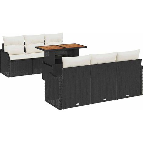 Garden Sofa Set with Storage 7 pcs Black Poly rattan vidaXL