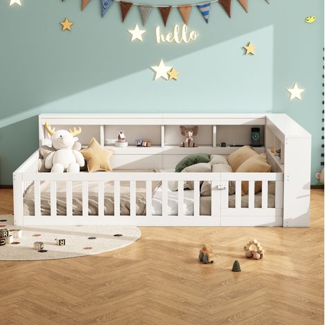 Letto 140 x 200 cm con contenitore, prese e USB, bianco DESVIAE (1/5)