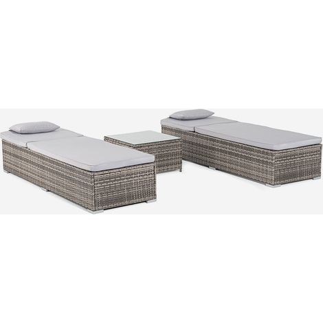 2er-Set Rattan-Gartenliegen mit Outdoor-Tisch Bali - Grau